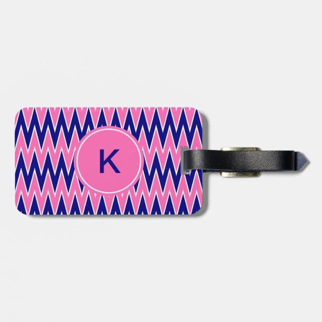 Monogram Shock rosa och marinblå Zigzag Mönster Bagagebricka (Baksida Vågrät)