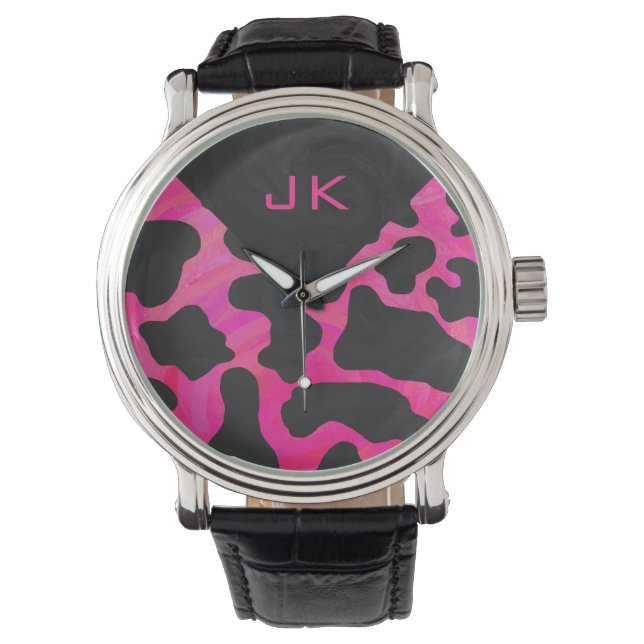 Monogram Shock rosa och svart utskrift Armbandsur (Framsida)