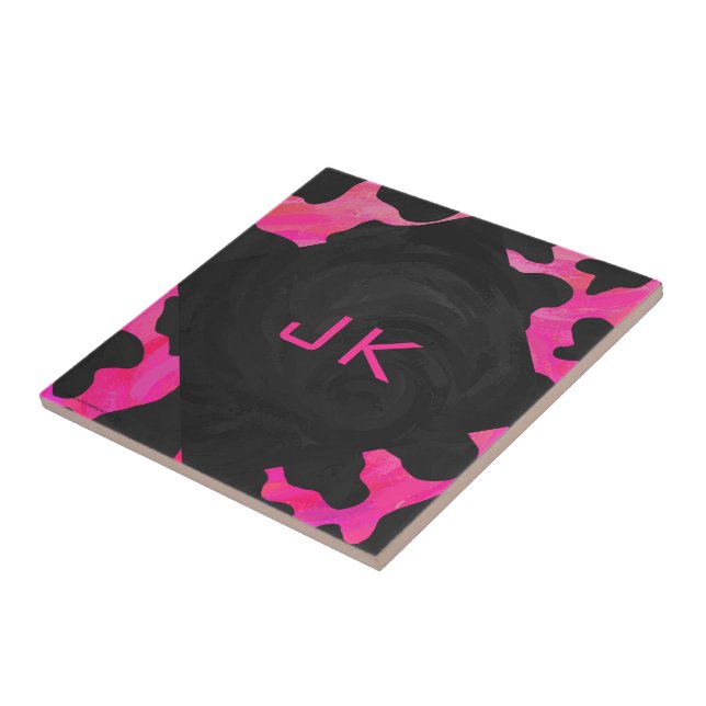 Monogram Shock rosa och svart utskrift Kakelplatta (Sidan)