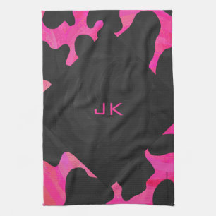 Monogram Shock rosa och svart utskrift Kökshandduk