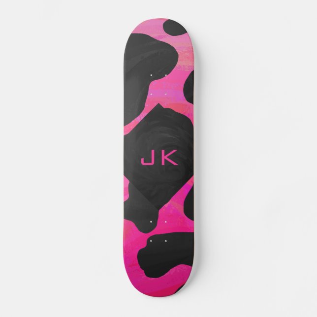 Monogram Shock rosa och svart utskrift Mini Skateboard Bräda 18,7 Cm (Framsida)
