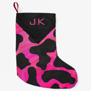 Monogram Shock rosa och svart utskrift Mönster Liten Julstrumpa