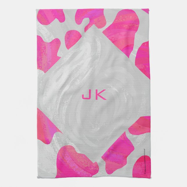 Monogram Shock rosa och vit utskrift Kökshandduk (Vertikal)
