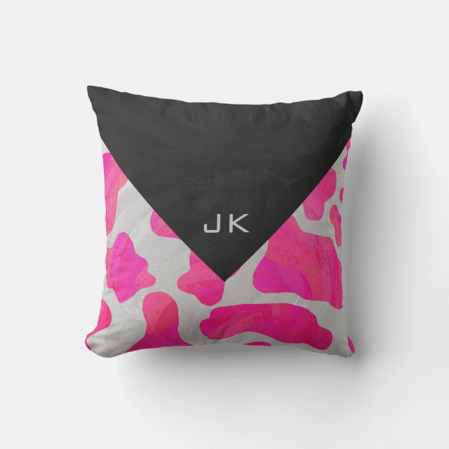 Monogram Shock rosa och vit utskrift Kudde (Framsida)