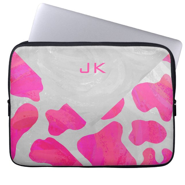 Monogram Shock rosa och vit utskrift Laptop Sleeve (Framsidan)