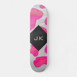 Monogram Shock rosa och vit utskrift Mini Skateboard Bräda 18,7 Cm