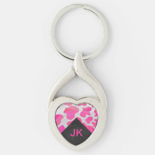 Monogram Shock rosa och vit utskrift Twisted Heart Silverfärgad Nyckelring