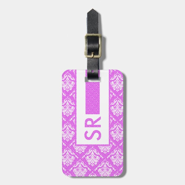 Monogram Shock rosa och vitskador Mönster Bagagebricka (Vertikal Framsida)