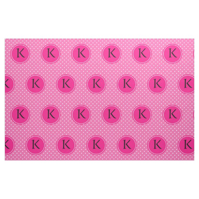 Monogram Shock rosa och White Polka Dot Mönster Tyg (Yard)