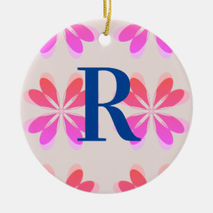 Monogram Shock rosa Orange Retro Mönster Julgransprydnad Keramik