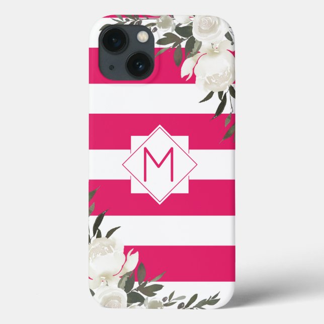 Monogram Shock rosa Stripe-Blommigt med Vit ros (Baksida)