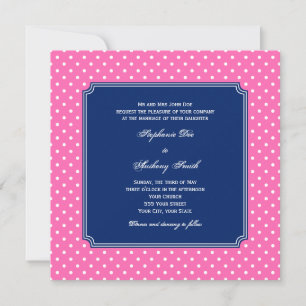 Monogram Shock rosa, vit polkadot med Royal Blue Inbjudningar