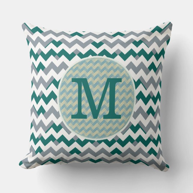 monogram sicksackstripor kudde (Framsida)