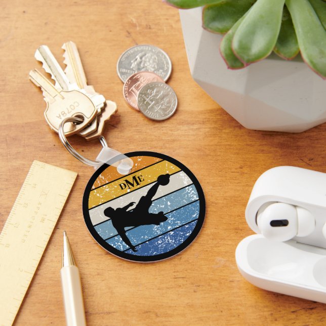 Monogram Silhouette-fotbollsspelare Retro Rand Nyckelring (Skrivbord)