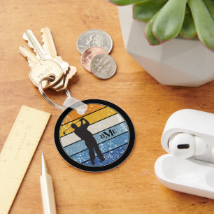 Monogram Silhouette Golfer Retro Rand Nyckelring