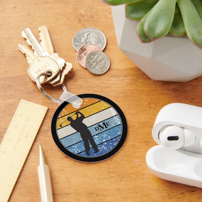 Monogram Silhouette Golfer Retro Rand Nyckelring (Skrivbord)