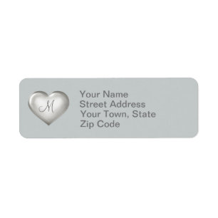 Monogram Sillver Glass Heart Returadress Etikett
