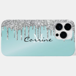 Monogram Silver Aqua Blue Glitter Driftandroid +