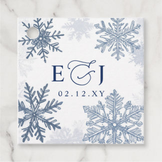 Monogram Silver Blå Snöflingor Vinter Bröllop Gåvor Etiketter