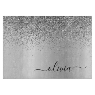 Monogram Silver Black Glitter Girly Namn