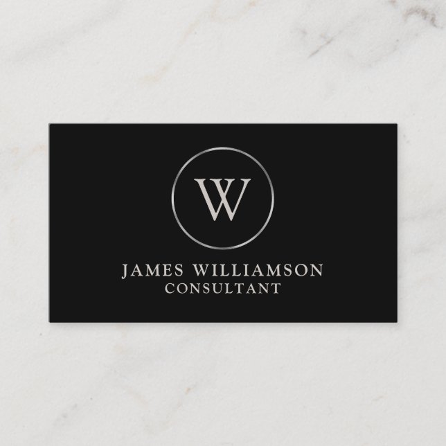 Monogram Silver Black Visitkort (Framsida)