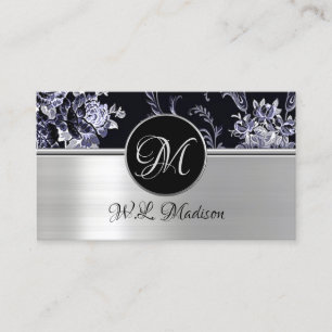 Monogram Silver Blommigt Affärskort 2 Visitkort