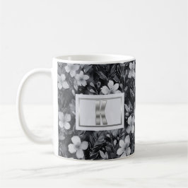 Monogram Silver Bokstav Blommig Akvarell Kaffemugg