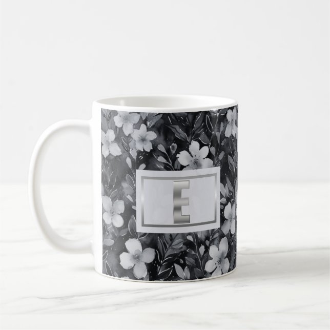 Monogram Silver Brev Blommigt Watercolor Kaffemugg (Vänster)
