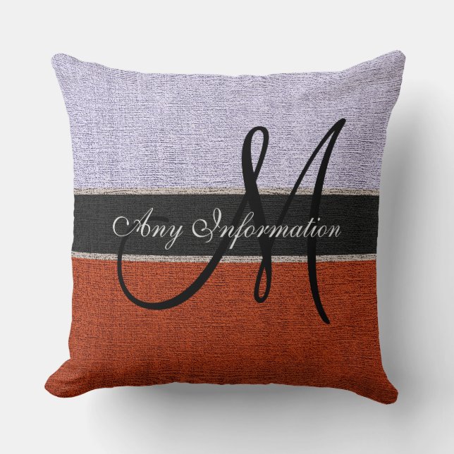 Monogram Silver & Brown Burlap Rustic Jute Kudde (Framsida)