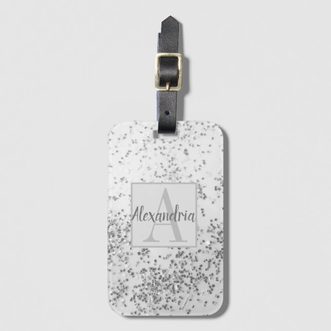 Monogram Silver Confetti   Bagagebricka (Framsida vertikal)