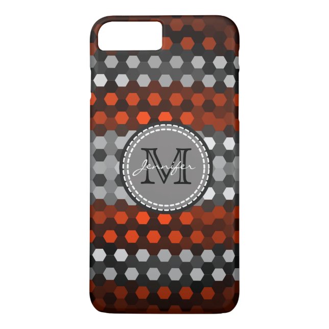 Monogram Silver & Coquelicot Hexagons Mönster Case-Mate iPhone Skal (Baksida)