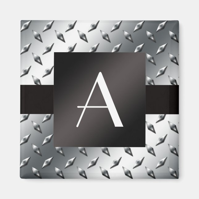 Monogram silver-diamantstålplatta mönster magnet (Framsidan)
