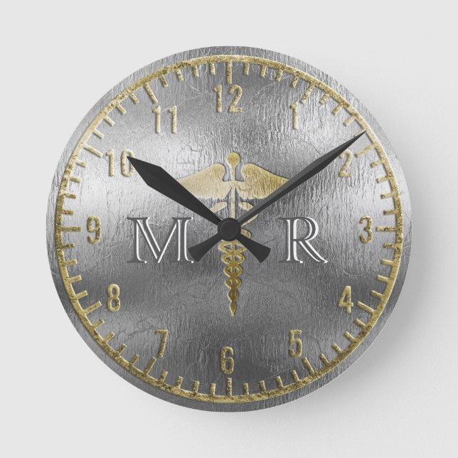 Monogram Silver Doktor Clock Rund Klocka (Framsida)