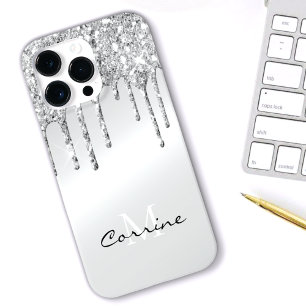 Monogram Silver-droppning Glitter Metallisk platin