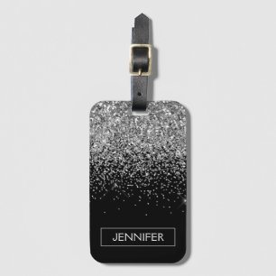 Monogram Silver Glam Glitter Gnistra Namn Bagagebricka