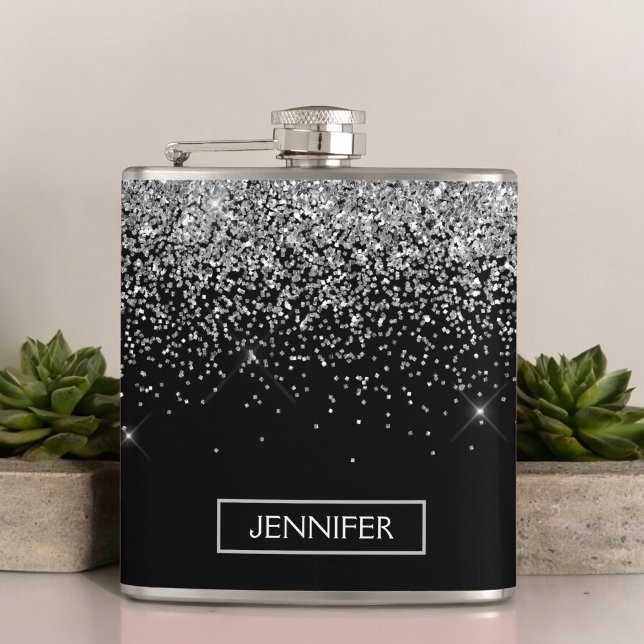 Monogram Silver Glam Glitter Gnistra Namn Fickplunta (Skapare uppladdad)