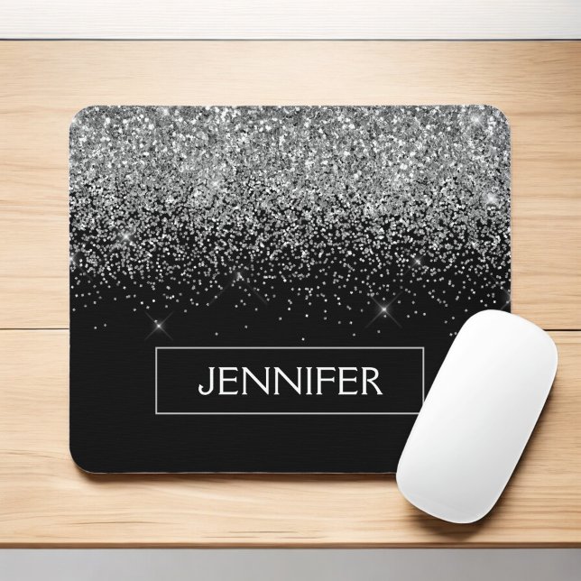 Monogram Silver Glam Glitter Gnistra Namn Musmatta (Skapare uppladdad)