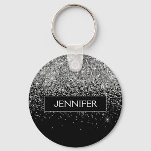 Monogram Silver Glam Glitter Gnistra Namn Nyckelring