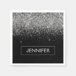 Monogram Silver Glam Glitter Gnistra Namn Pappersservett