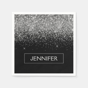 Monogram Silver Glam Glitter Gnistra Namn Pappersservett