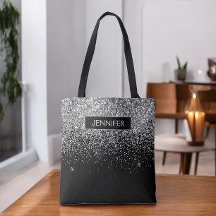 Monogram Silver Glam Glitter Gnistra Namn Tygkasse