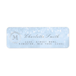 Monogram Silver Glitter Blue-Returetiketter Returadress Etikett