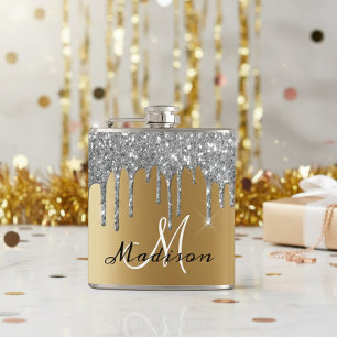 Monogram Silver Glitter Drips Flickaktig Glitter F Fickplunta