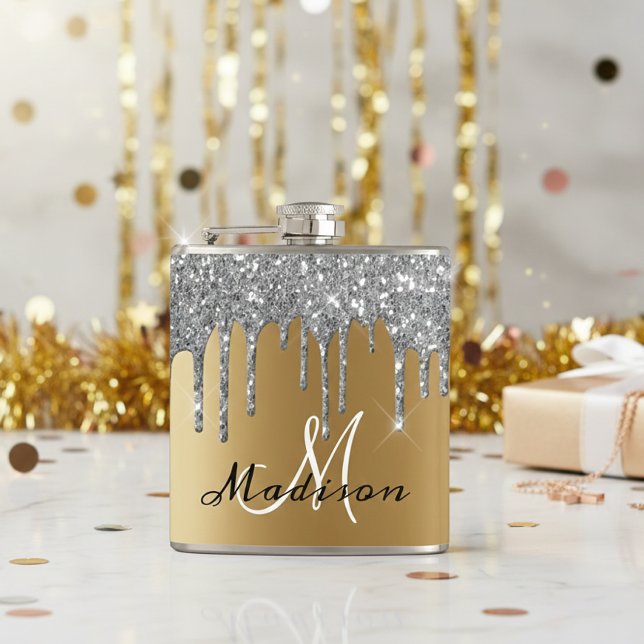 Monogram Silver Glitter Drips Flickaktig Glitter F Fickplunta (Skapare uppladdad)