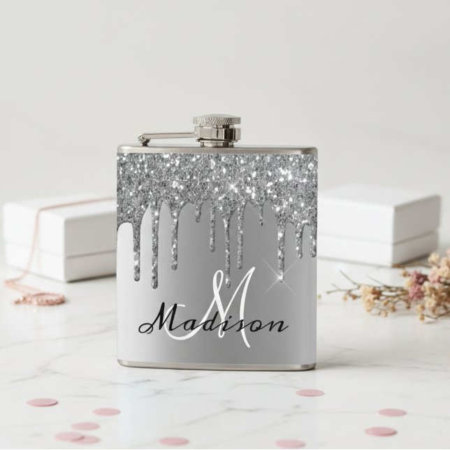 Monogram Silver Glitter Drips Girly Gnistra Fickplunta (Skapare uppladdad)