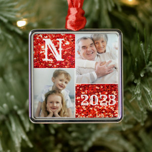 Monogram Silver Glitter fotojul, Helgdag Julgransprydnad Metall
