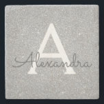 Monogram silver Glitter & Gnistra Stenunderlägg<br><div class="desc">Silver Faux Glitter och Gnistra Elegant Stone Tile De här stenplattorna kan anpassas så att de omfattar ditt första och första namn.</div>