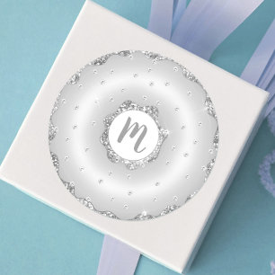Monogram silver glitter-marulk av marmelad runt klistermärke