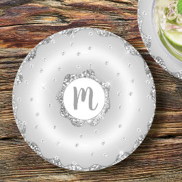 Monogram silver glitter munk stilig script feminin underlägg papper rund