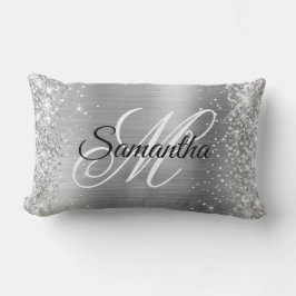 Monogram silver Glitter och shiny Satin Foil Finar Lumbarkudde